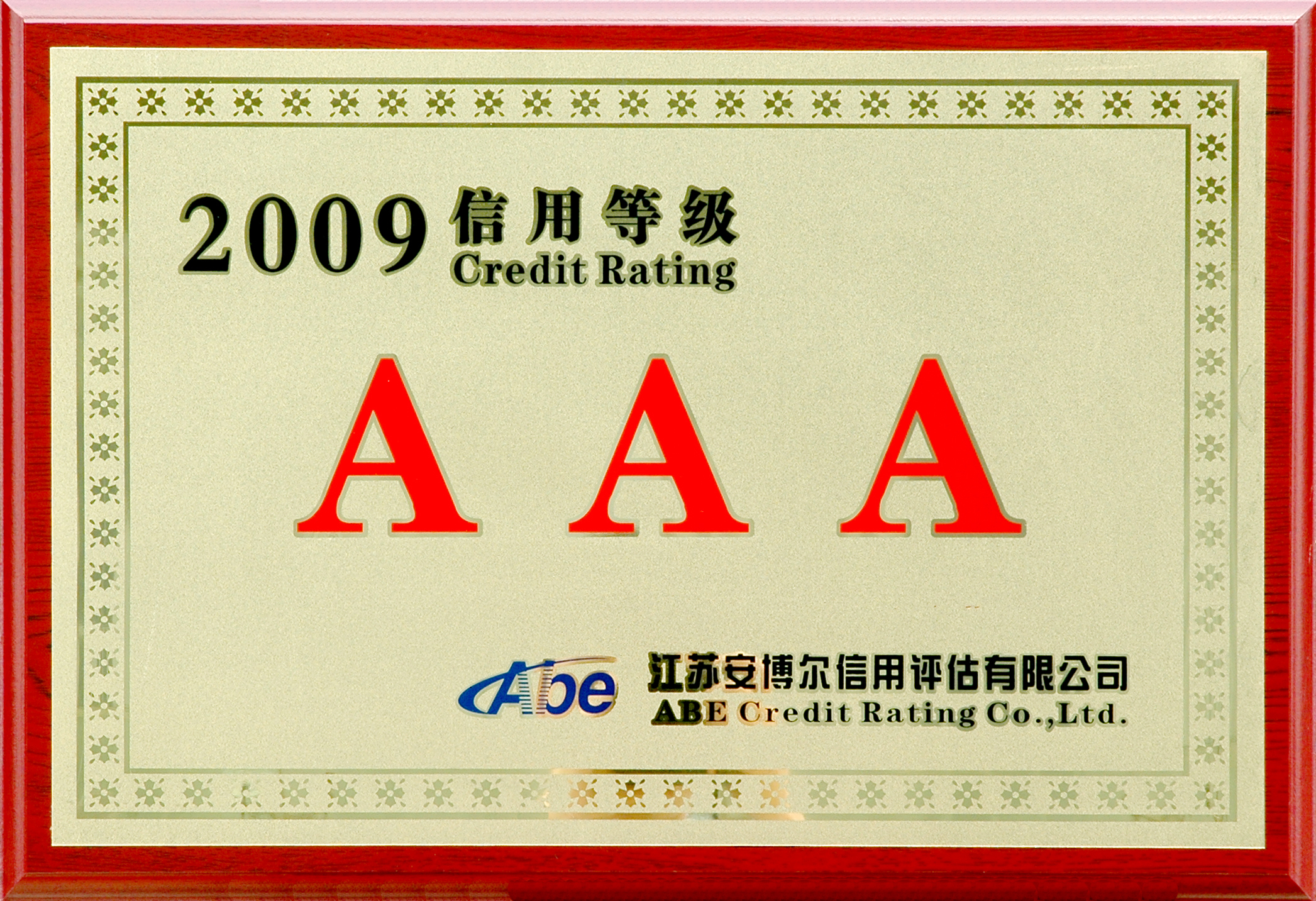 2009年江蘇安博爾AAA信用等級(jí)